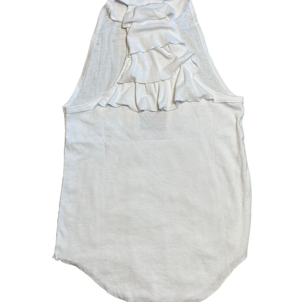 Nwt Chaser Vintage Ribbed Tiered Ruffle Back Mock Neck Tank Top / white